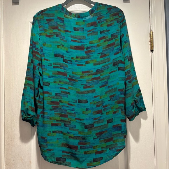 Tianello by Steve Barraza | 100% Silk | Teal Blouse Button-front Top | Sz S - Picture 3 of 10